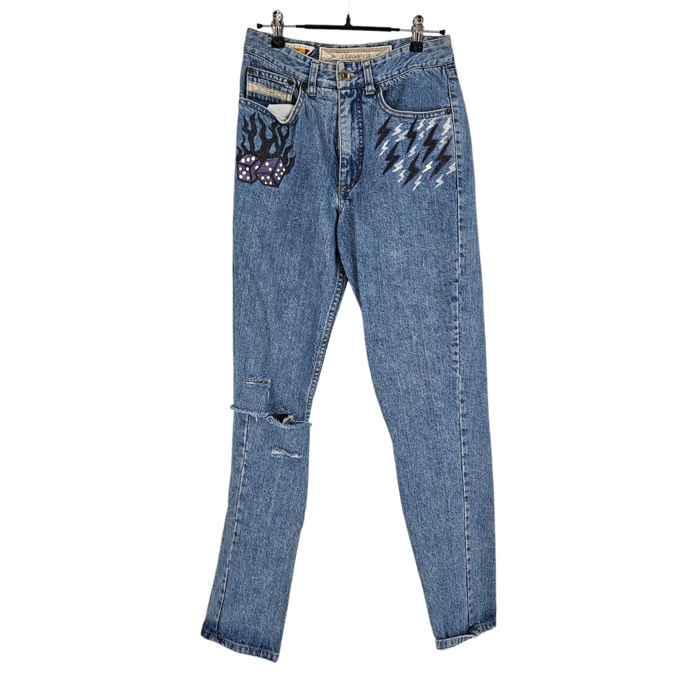 Vintage Z.Cavaricci y2k DIY Jeans Blue High Waist Distressed Skinny Size 28